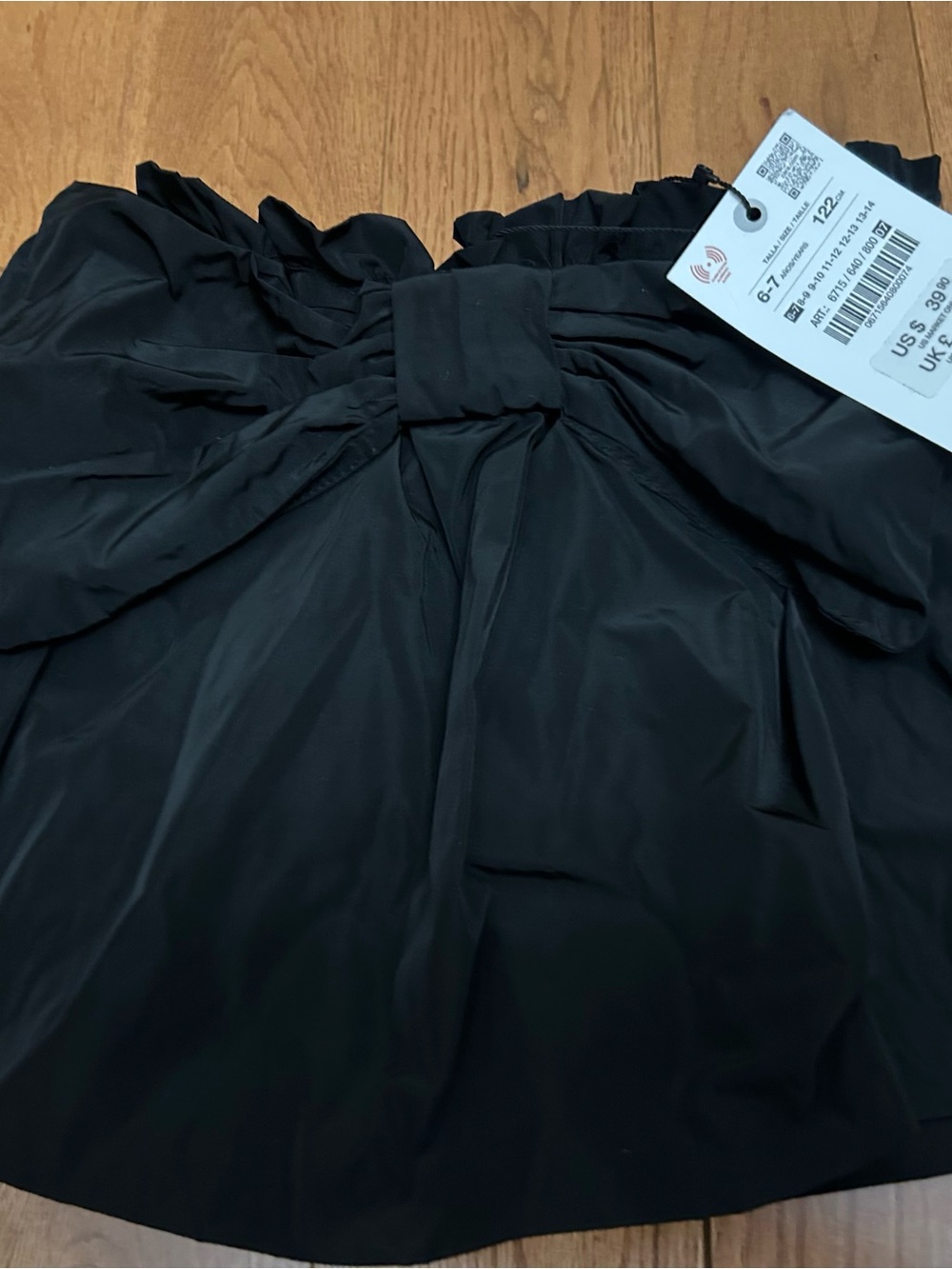 Zara Girls Black Bow Skirt Size 6-7 122cm Ruffle Waist Party NWT
